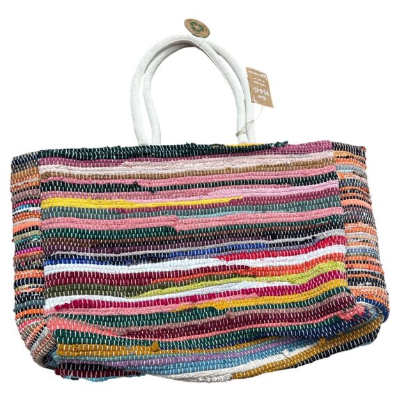 Studio Mabelle Eco-Friendly Multicolor Woven Tote Bag 22”x15”x6” All Natural Dur - Picture 2 of 6